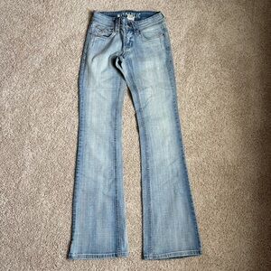 Vintage Y2K Hydraulic Flare Jeans Size 3/4 Long Low Rise Light Wash 2000s